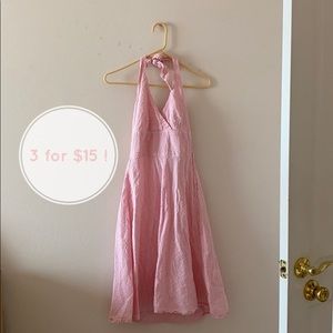 Pink Striped Halter Fit and Flare Dress